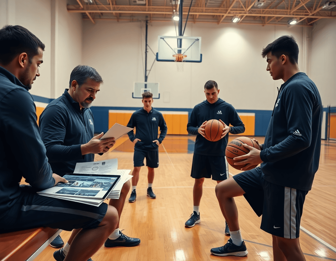 Printer, laptop, and basketball gear on a bench as coaches review 3 2 zone defense pdf.