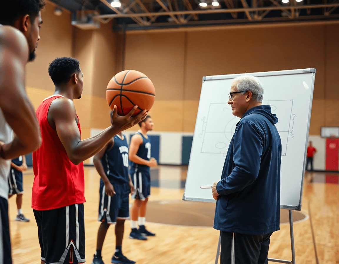 Close-up on hands and ball executing the 4 1 motion offense basketball drill.
