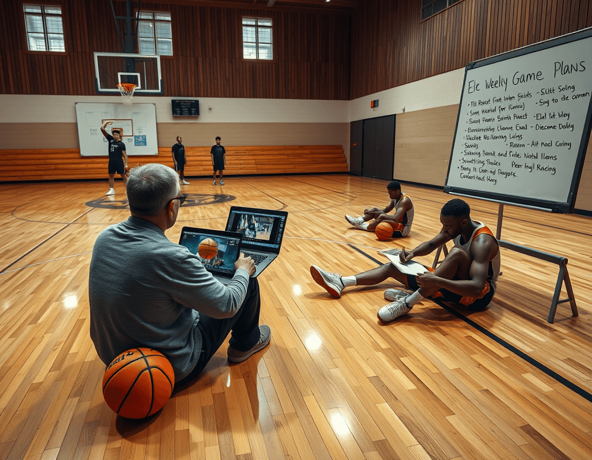 Tight shot of basketball court sticker for whiteboard ideas in a weekly scouting session.