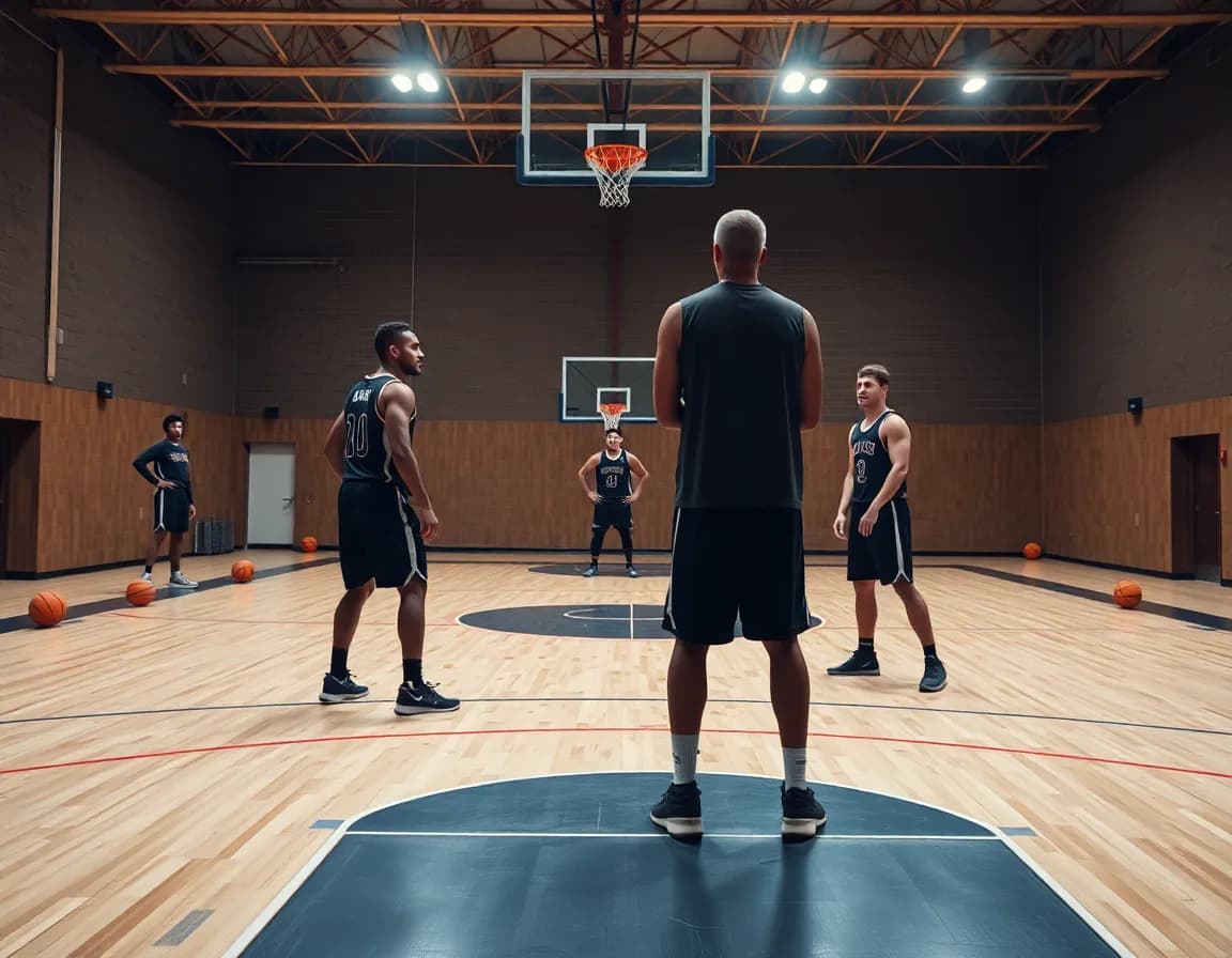 Foundations in basketball defense stance shown by players standing still and balanced.
