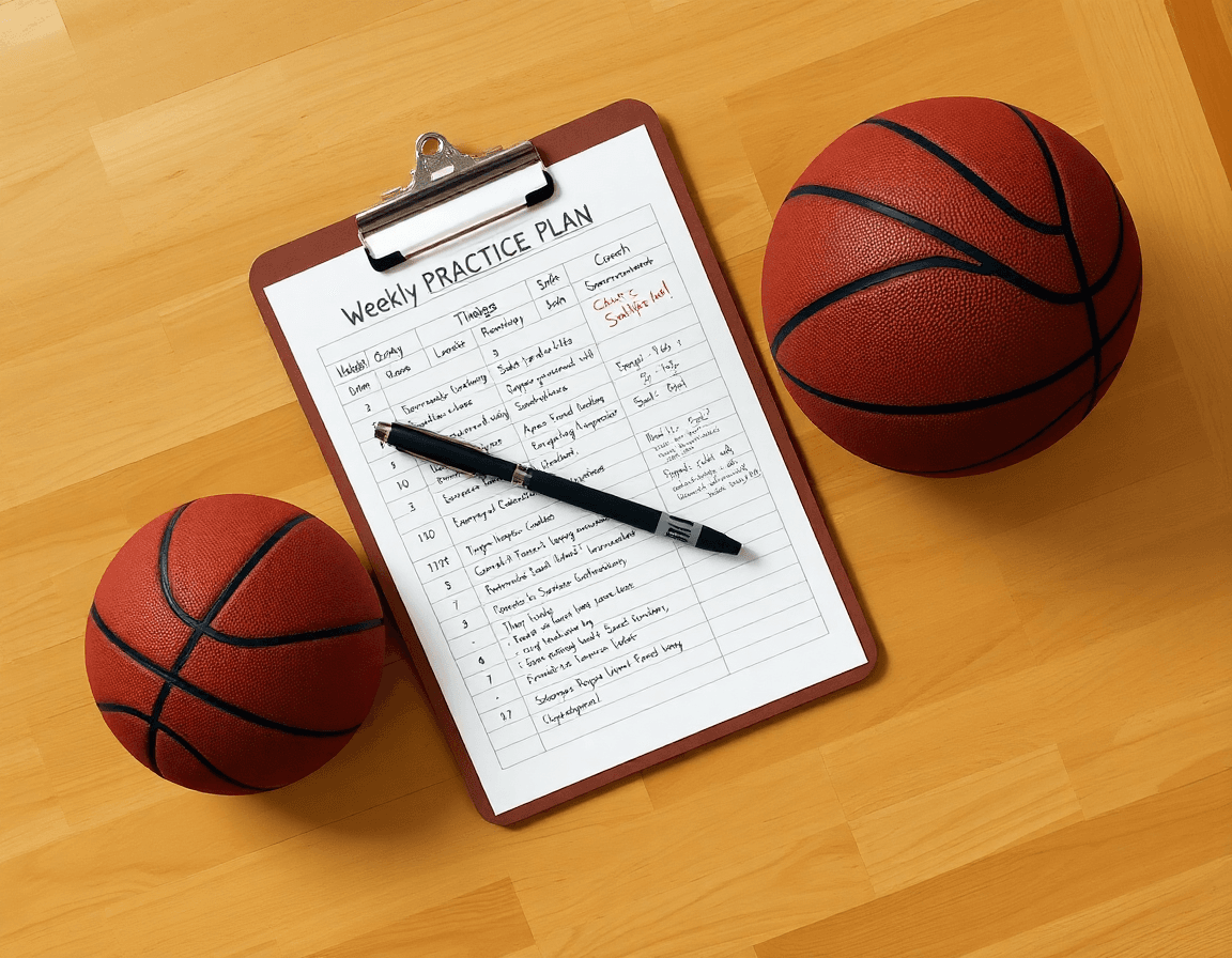 Coach's weekly practice plan on a clipboard