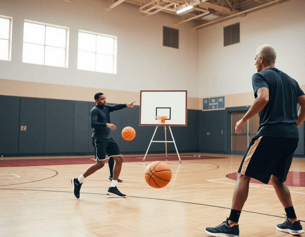 Tight basketball drills for coaches moment with players and coach at the baseline.