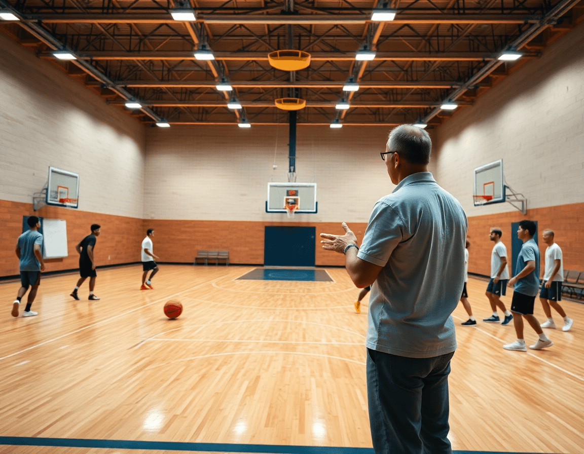 basketball drills pdf guides a coach and team through a full-court basketball practice in a bright gym.
