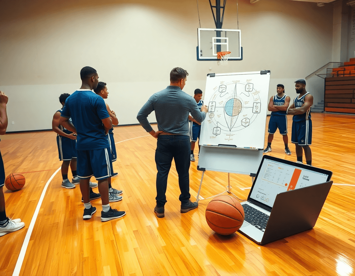 Coach demonstrates translating basketball plays from board to digital plan beside a basketball dry erase board walmart.