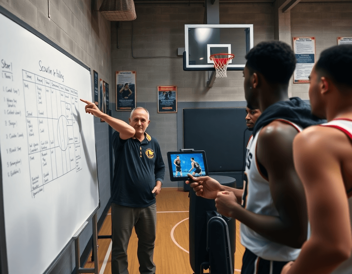 Basketball scouting notes and basketball film study guide players through a focused in-gym practice.