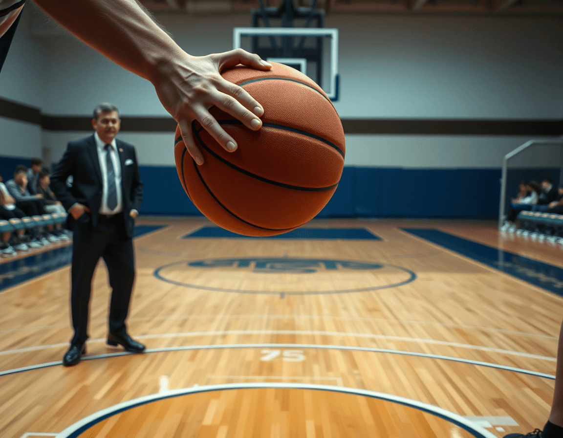 Close-up of hands passing a basketball during a basketball drill.