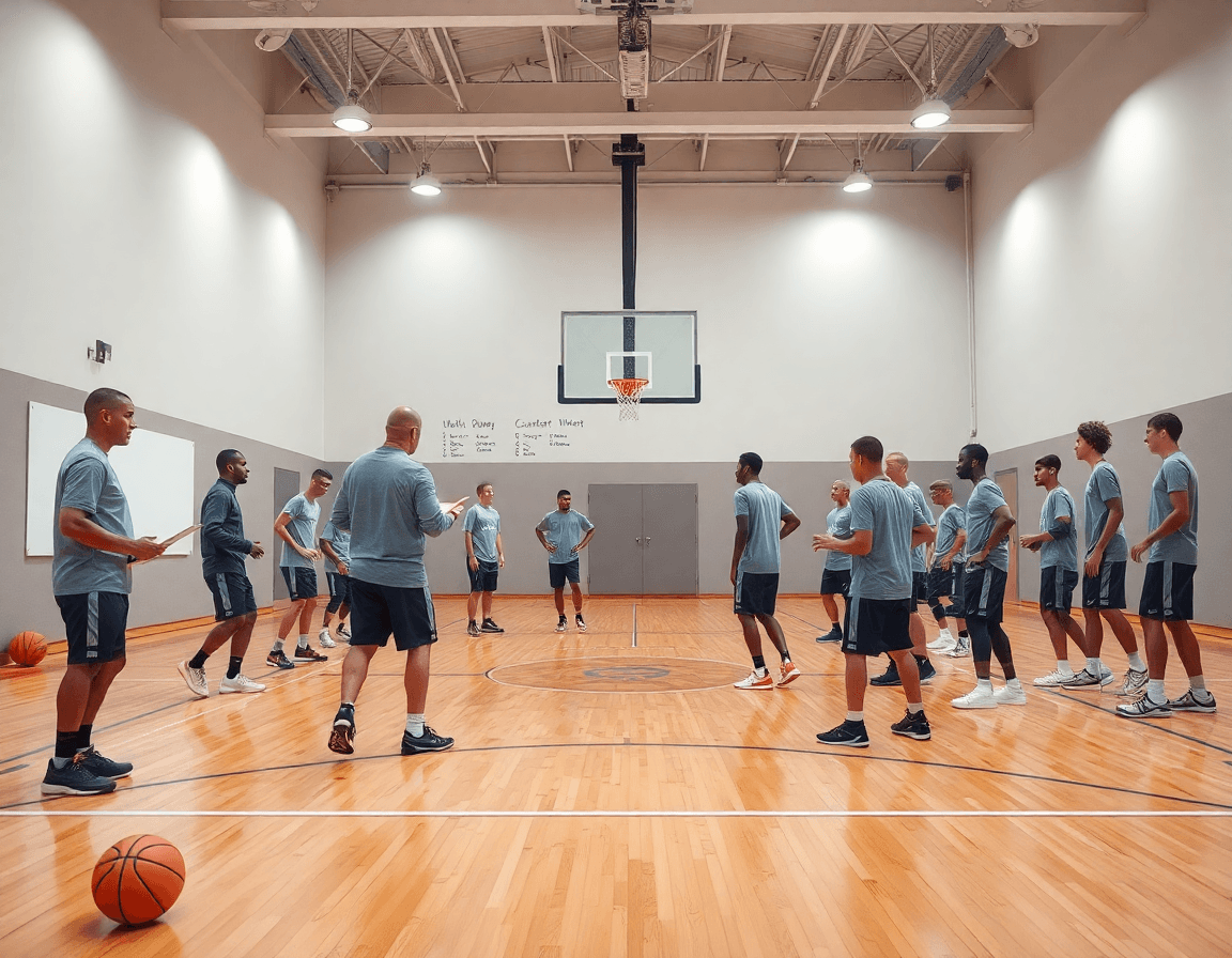 Coach runs a shell drill against basketball offenses against man to man in half court.