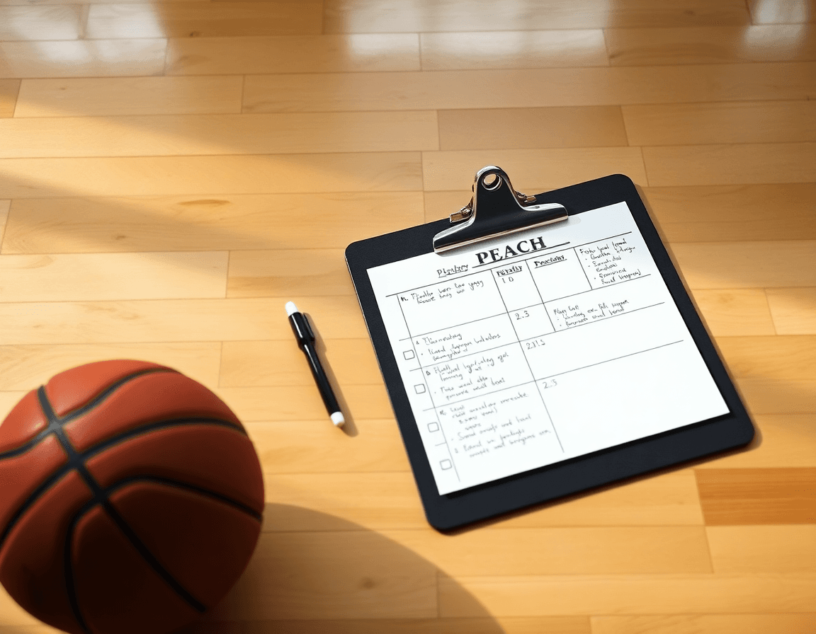 Coach's weekly practice plan on a clipboard