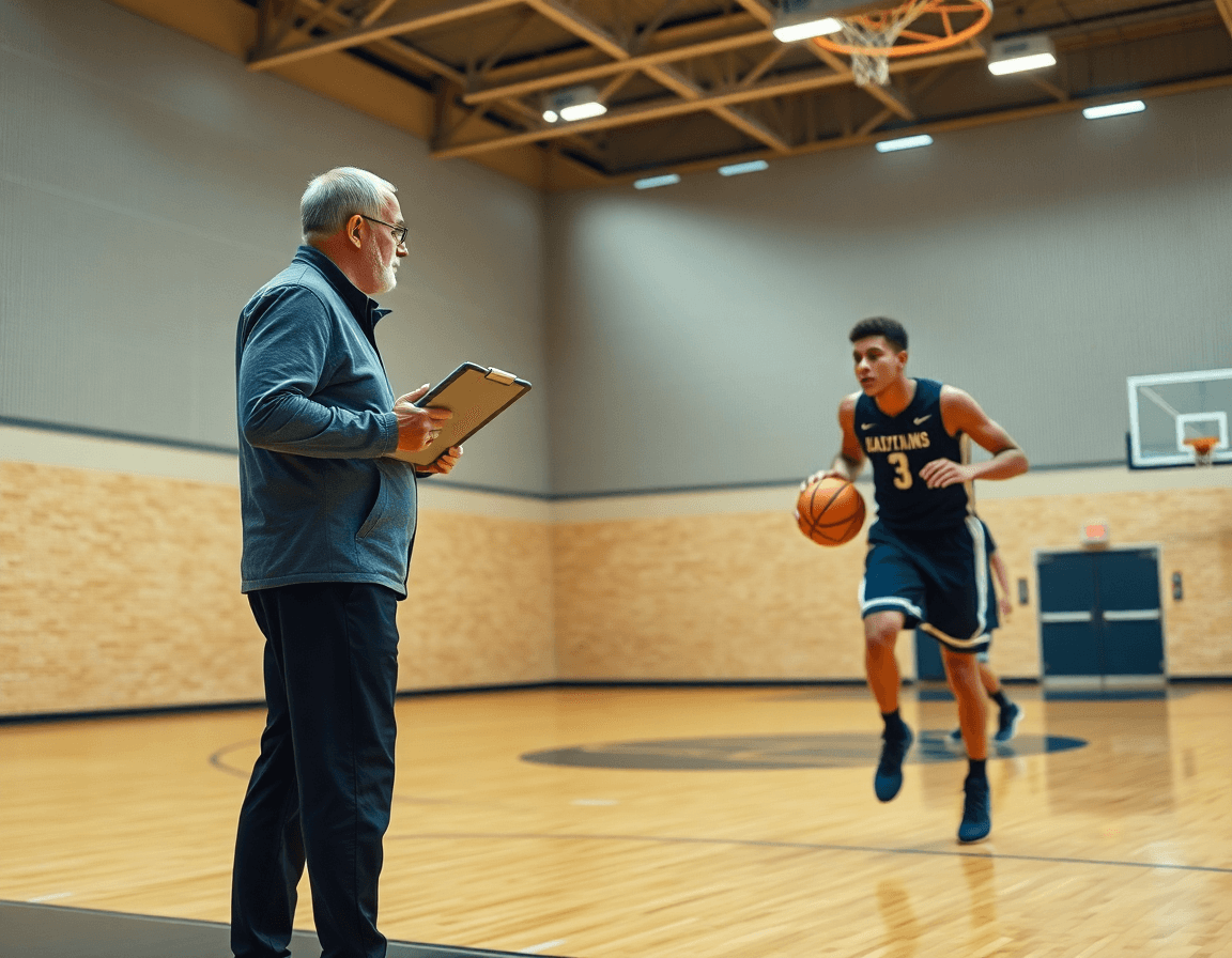 Close-up of hands gripping an orange basketball as the basketball playbook app guides the drill.