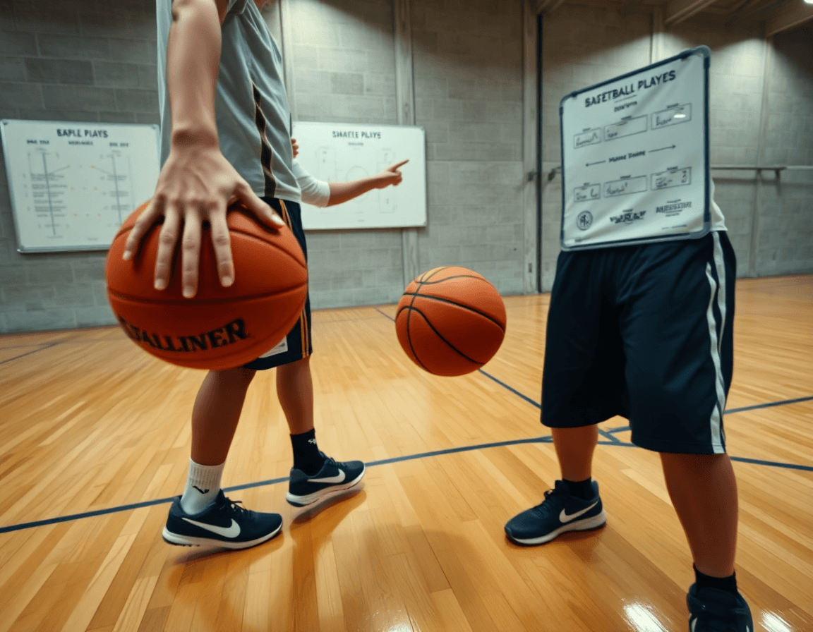 Close-up of hands dribbling a basketball during a basketball practice plan for 3rd graders.