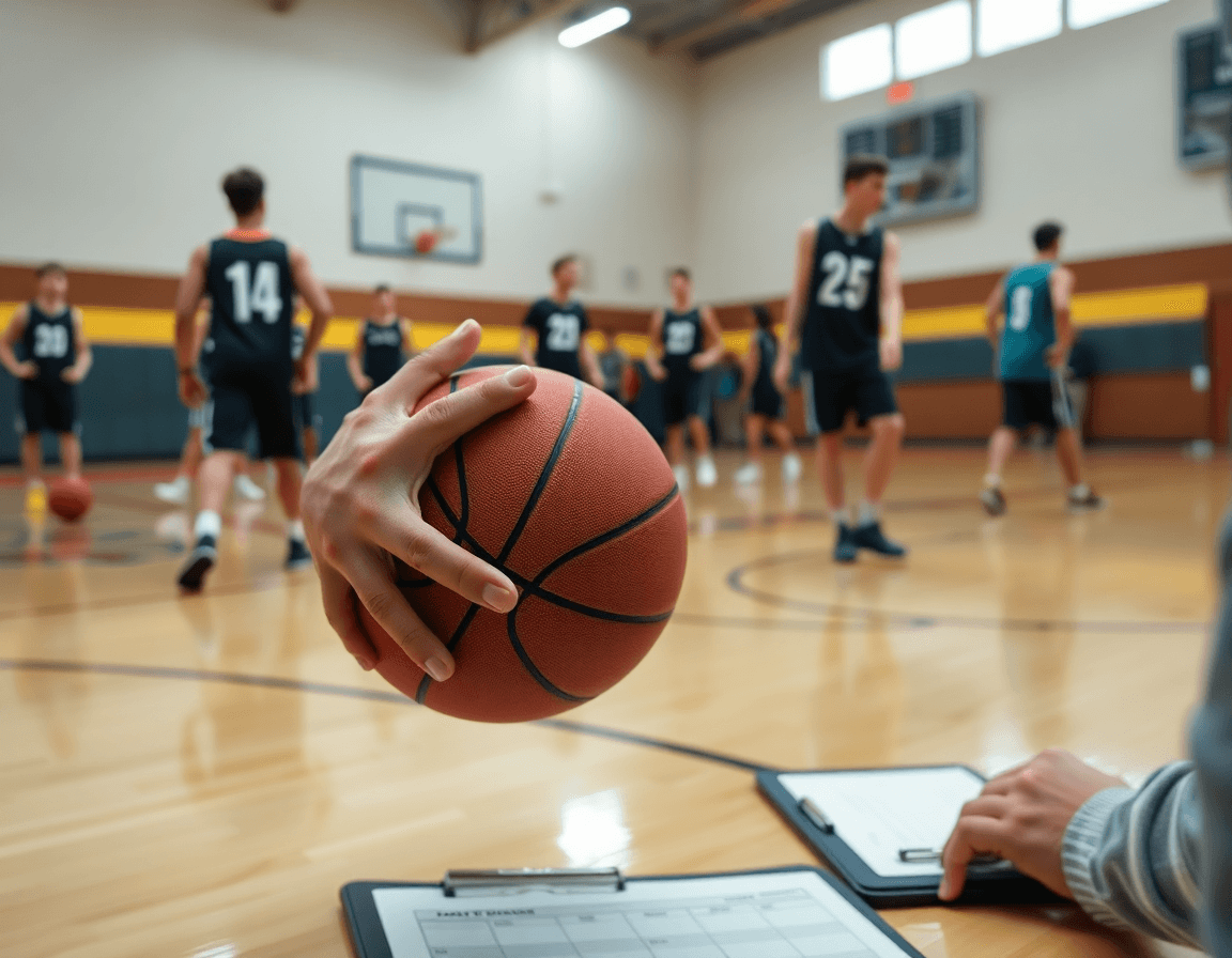 Close-up hands basketball drill guided by basketball practice plan template google docs.