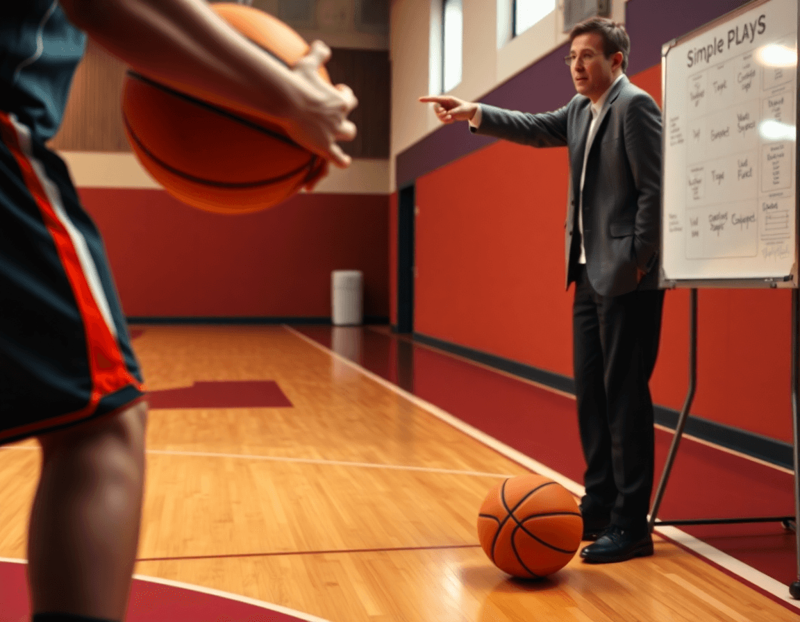 Close-up hands with a basketball as the basketball roster sheet template guides a drill.