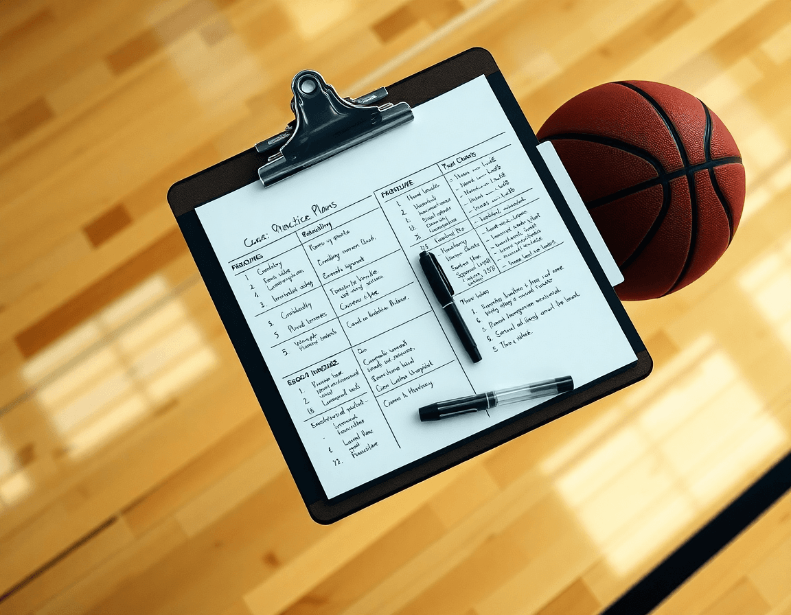 Coach's weekly practice plan on a clipboard
