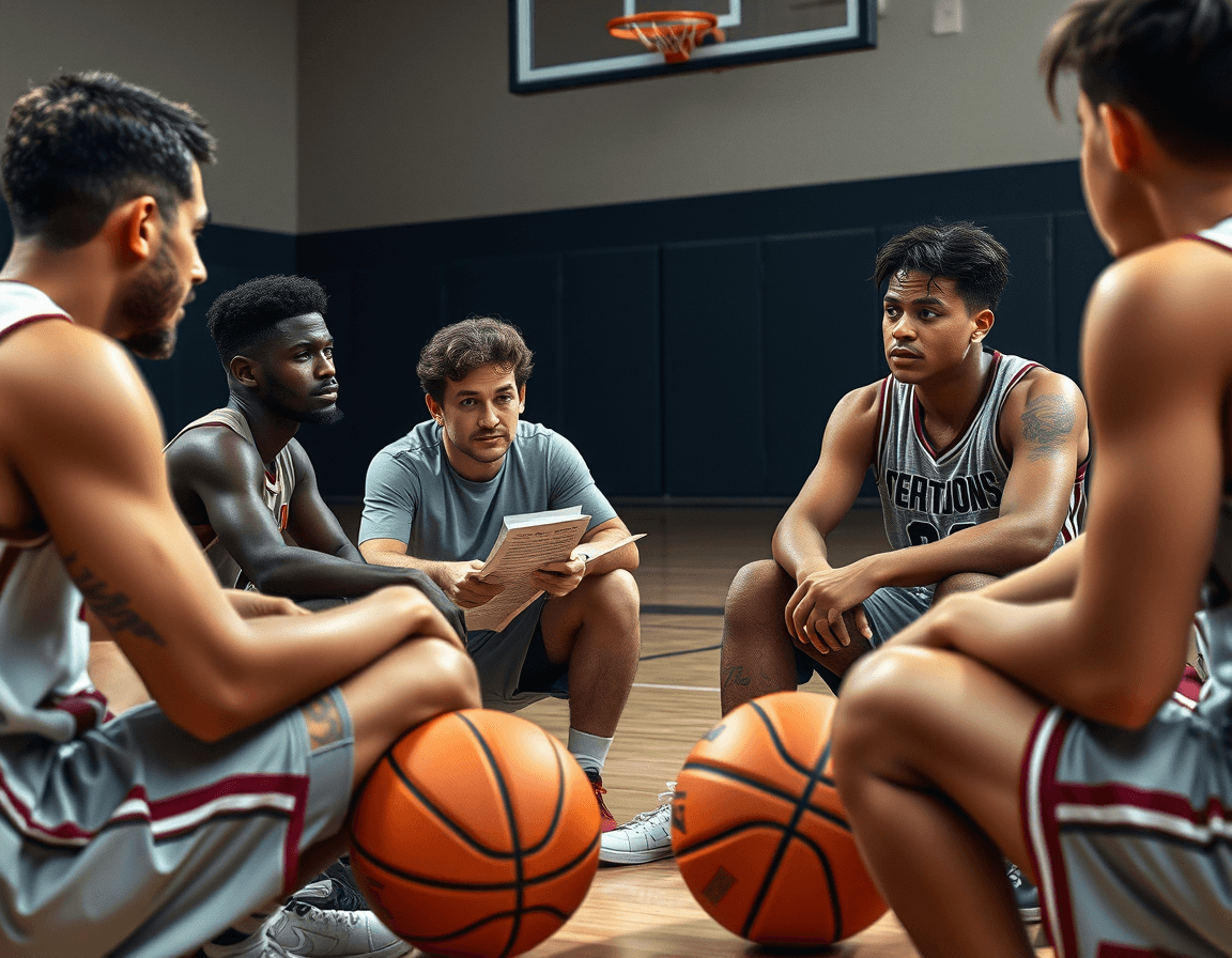 Coach explains level-specific tips using the basketball scouting report template doc on a tablet.