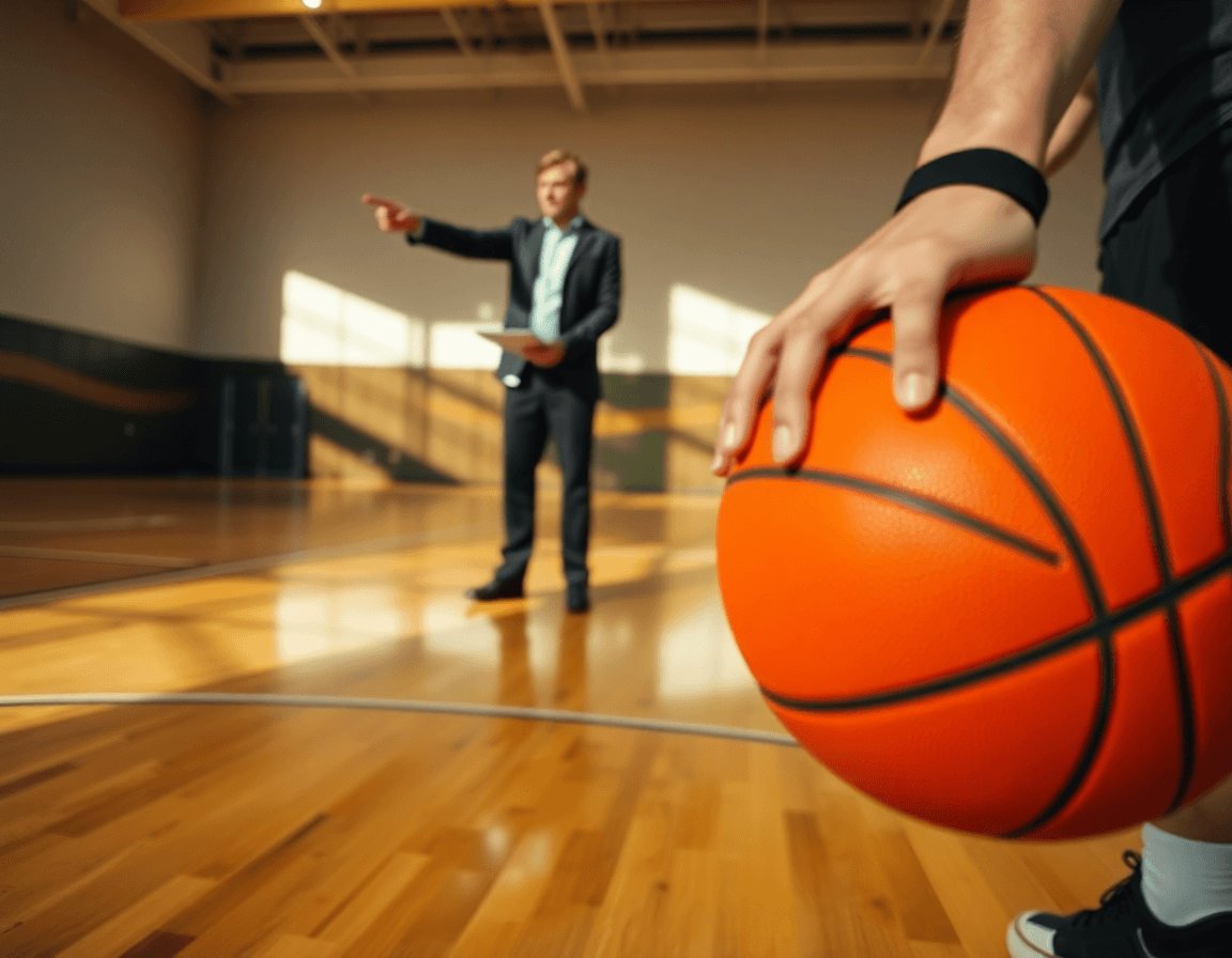 Close-up of hands with basketball scouting software notes during a controlled drill.