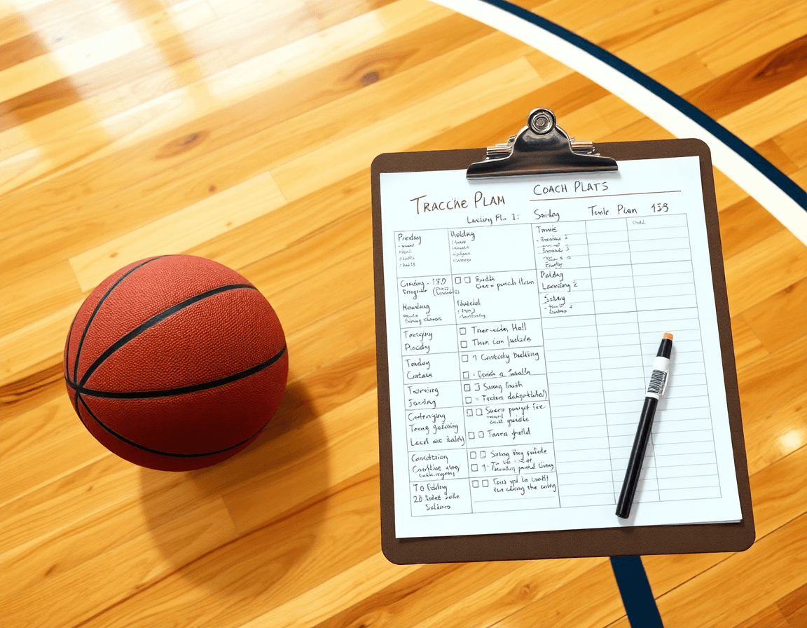 Coach's weekly practice plan on a clipboard