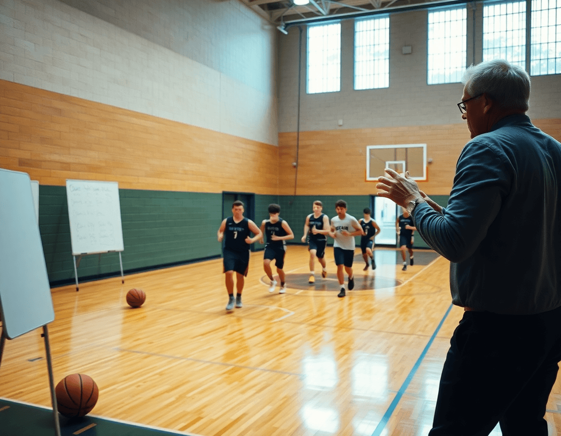 Close-up on hands and a basketball as the best basketball play designer explains a drill.