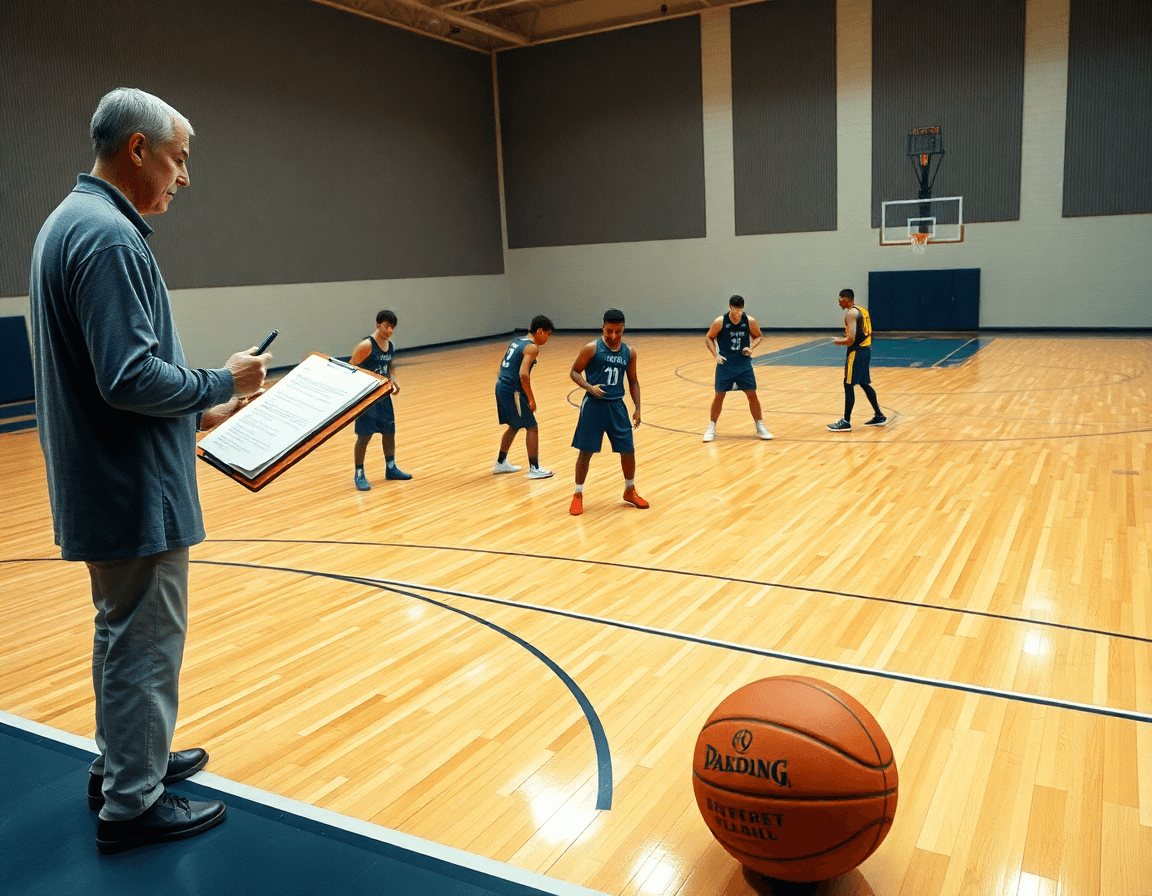 coaching basketball books frame scouting practice on the hardwood with notes and defenders.