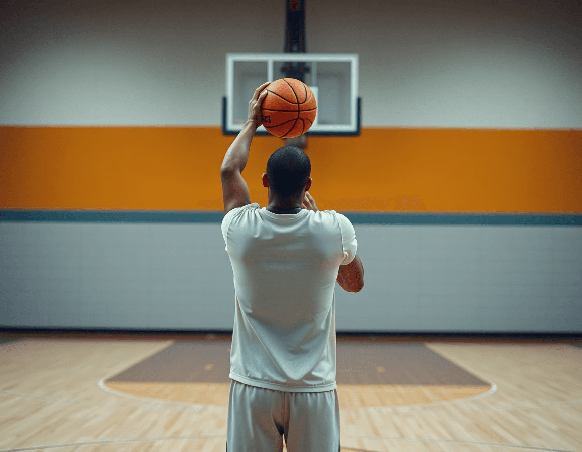 College basketball scouting report player preparing to shoot a free throw in gym.
