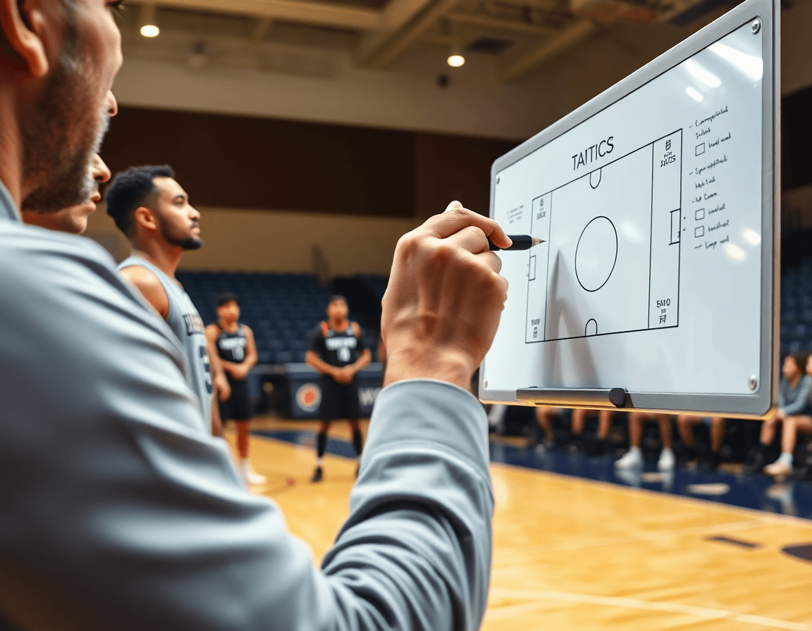 Close-up for a free basketball coaching app workflow: coach hand drawing plays.