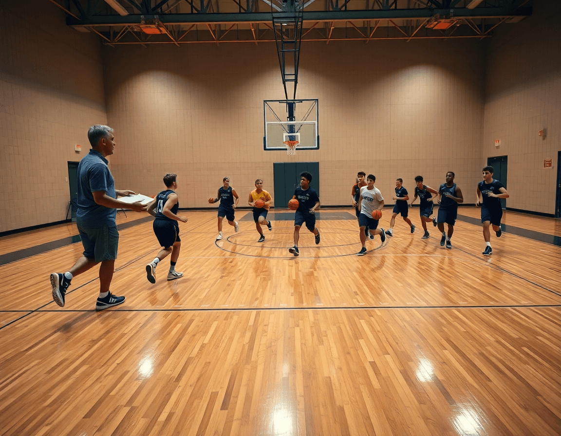 High school basketball practice plan template in action on the hardwood.