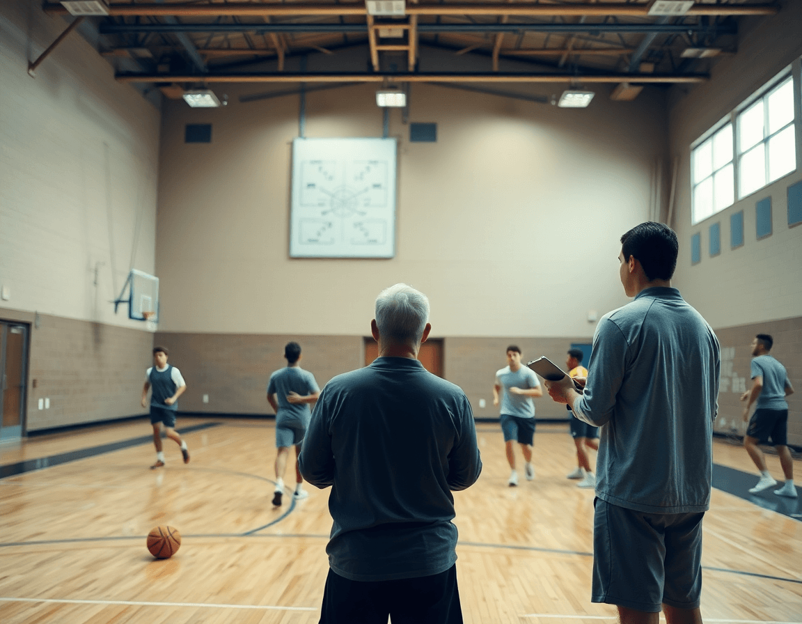 Wide view of a high school basketball practice plans pdf session on the court.