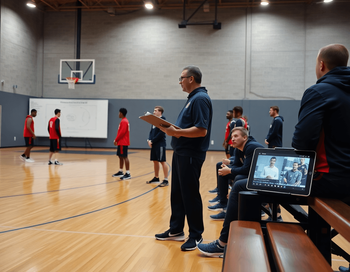 Team studies game-time decisions illustrating how to create a basketball practice plan through scouting and reps