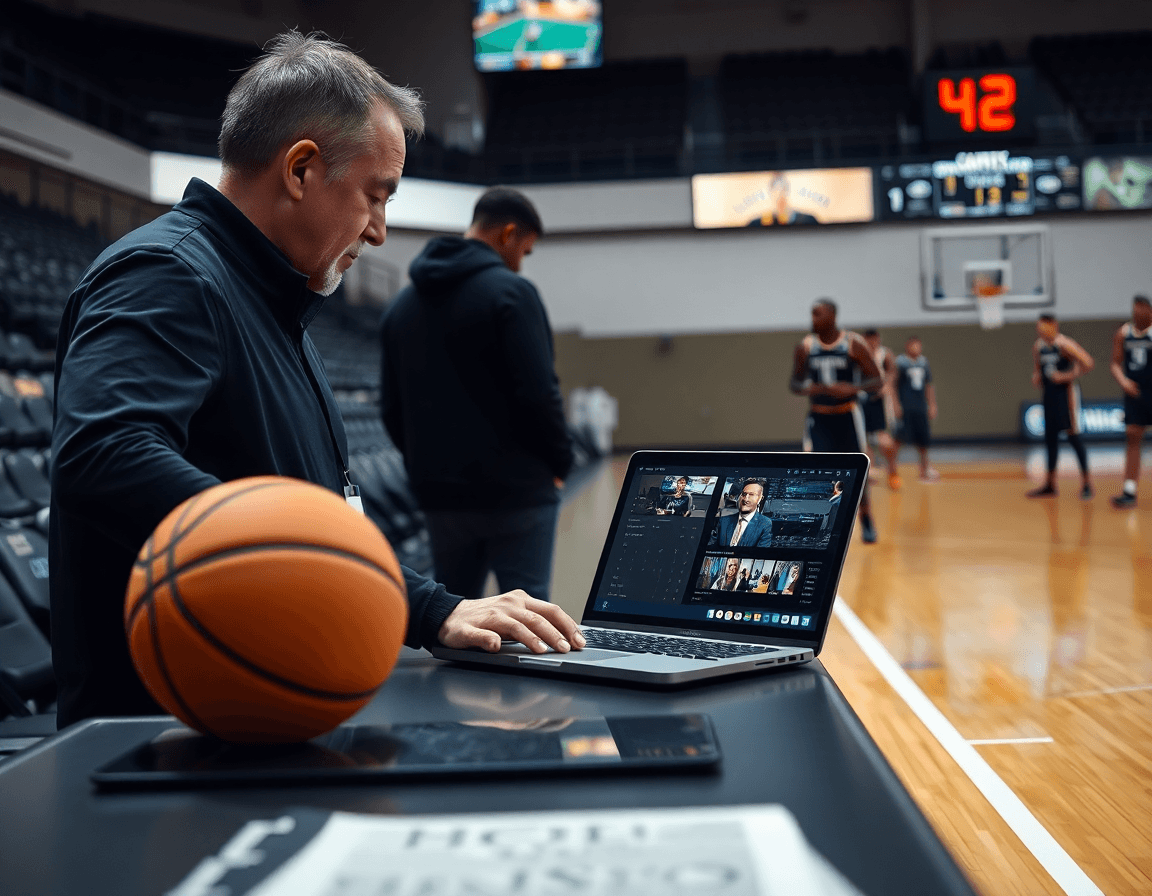 A coach demonstrates how to keep basketball stats by linking video clips to plays.