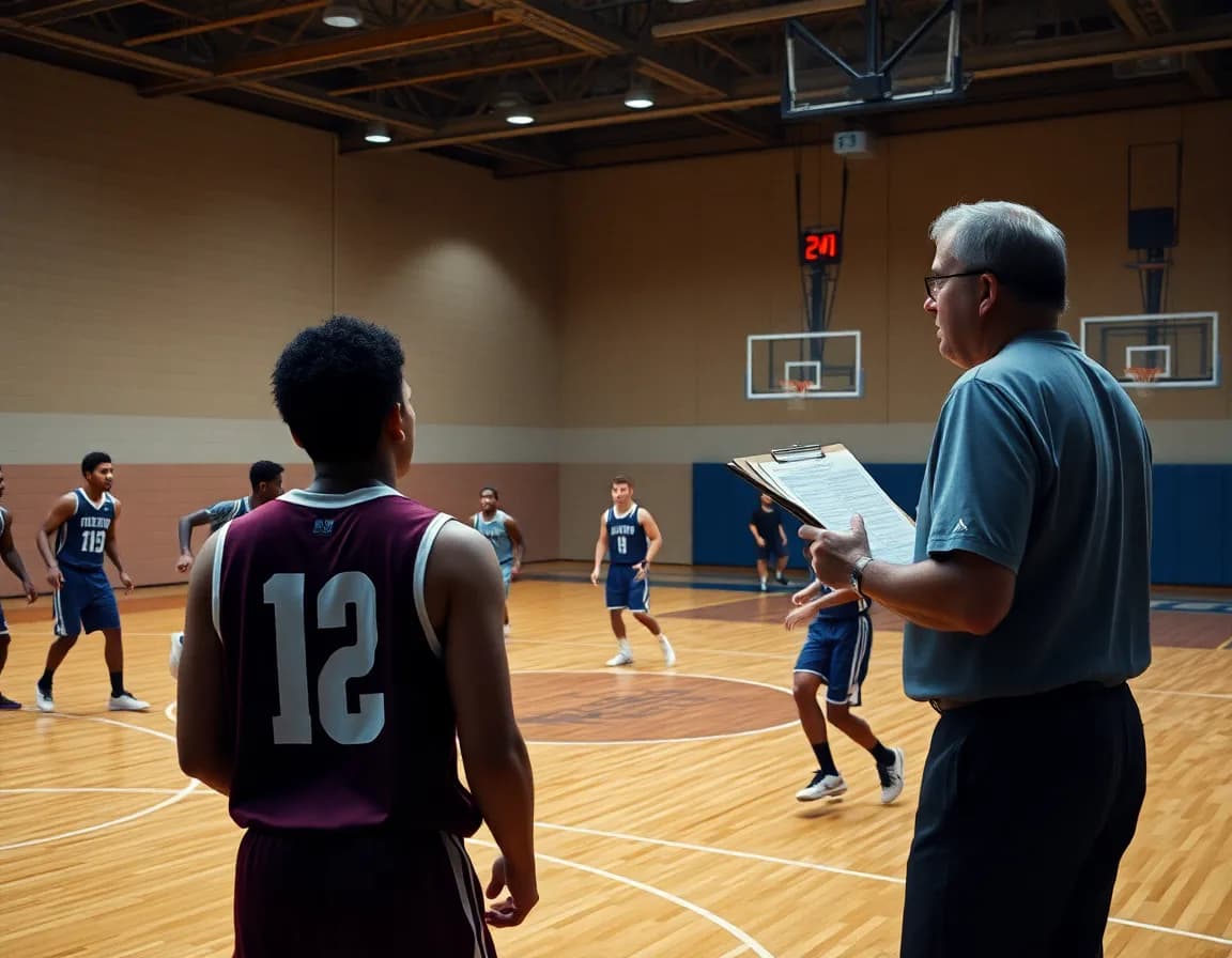 Close-up on perimeter defense basketball drill during a focused practice session today.