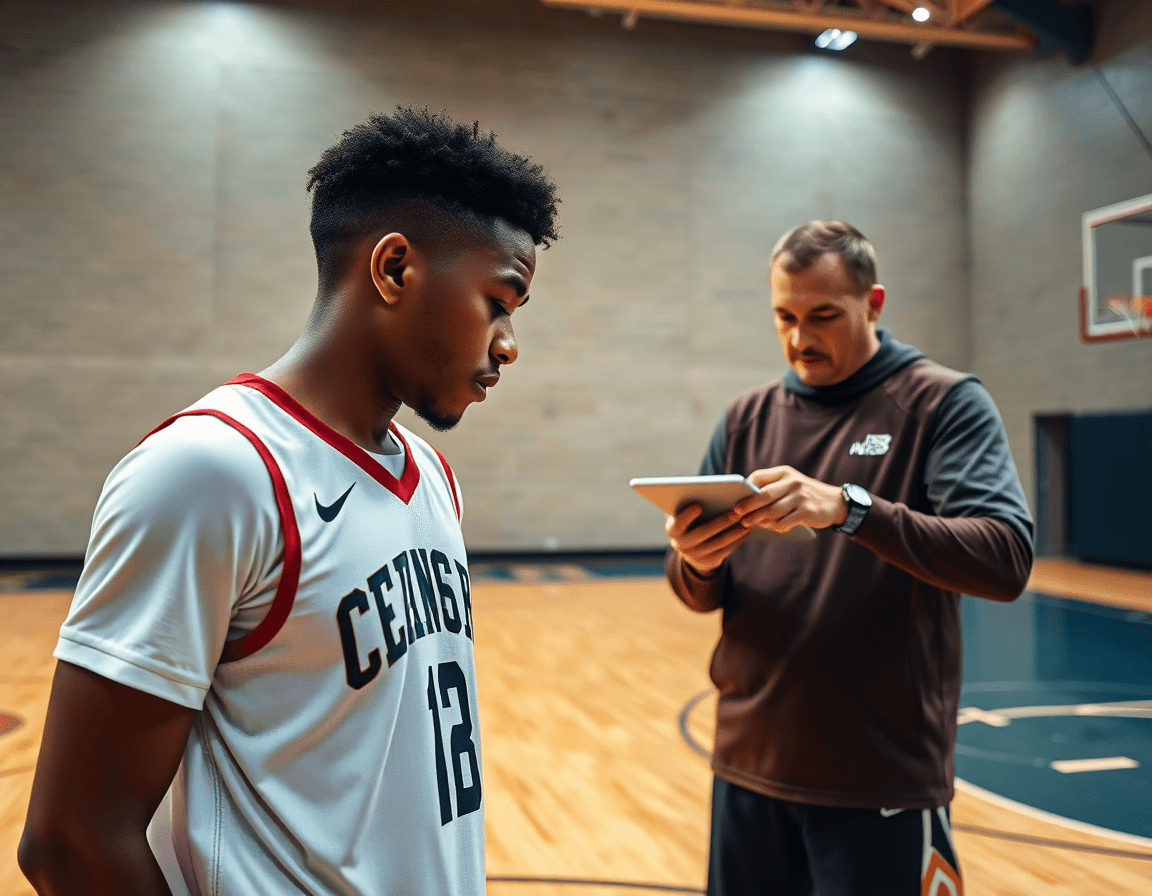 Close-up shows reads and decision-making in motion offense basketball plays during practice.