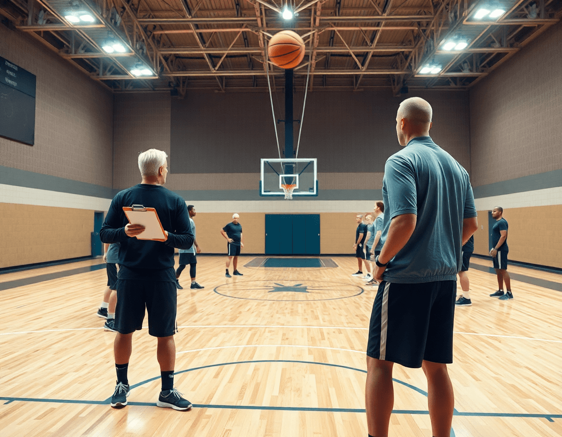 nba scouting report template in use during a basketball practice on a basketball gym court.