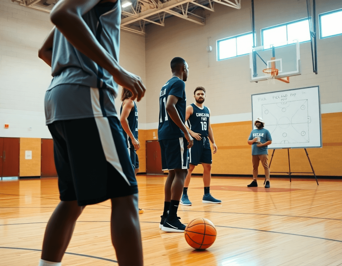 Close-up of hands on the basketball during a pick and pop basketball drill.