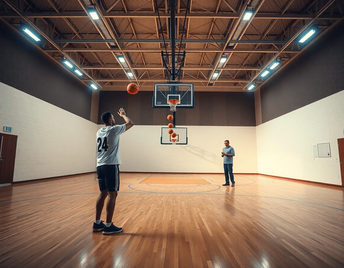 A solo shooting drills basketball by yourself scene shows a player at the three-point line.