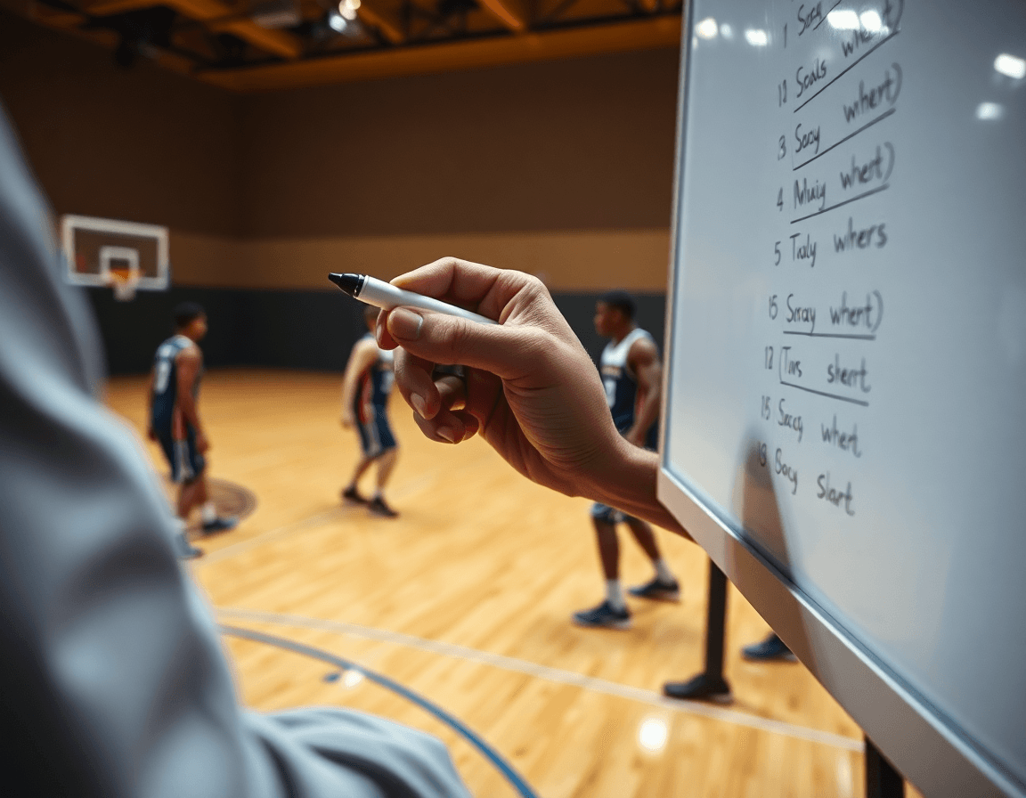 What is man to man defense in basketball explained through a whiteboard drill during practice.