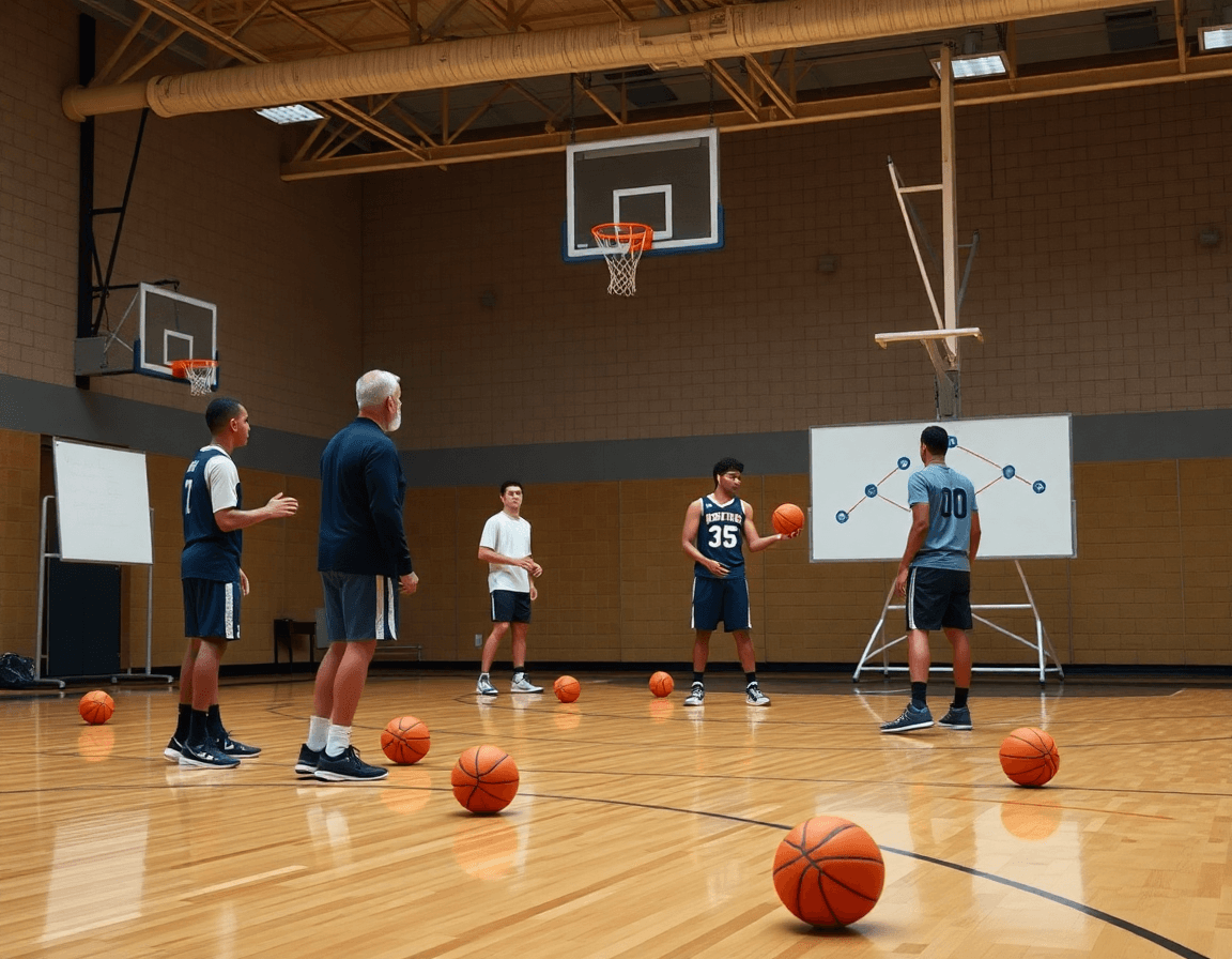 Close-up on hands and ball illustrating basketball offenses for youth progression on hardwood.