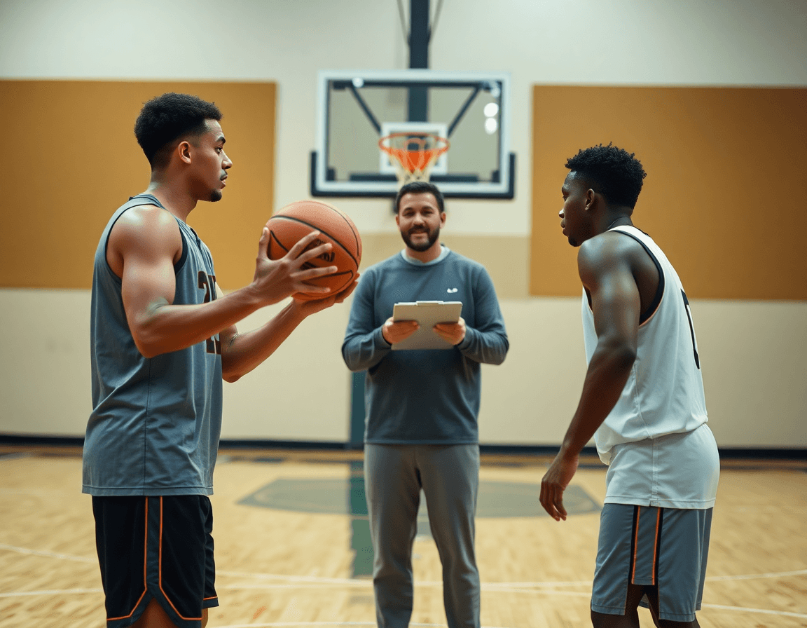 Close-up of youth shooting drills: players practice form with a basketball on hardwood near the hoop.