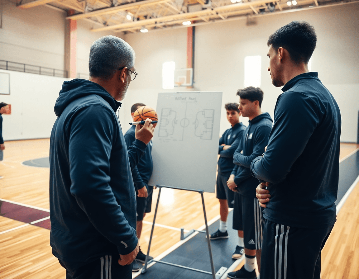 Guía visual de planificación: 5 ejercicios de defensa individual baloncesto mostrada en un gimnasio.