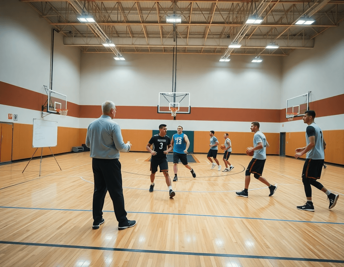 Definición visual del ala pivot en baloncesto durante una sesión de entrenamiento con pizarra.