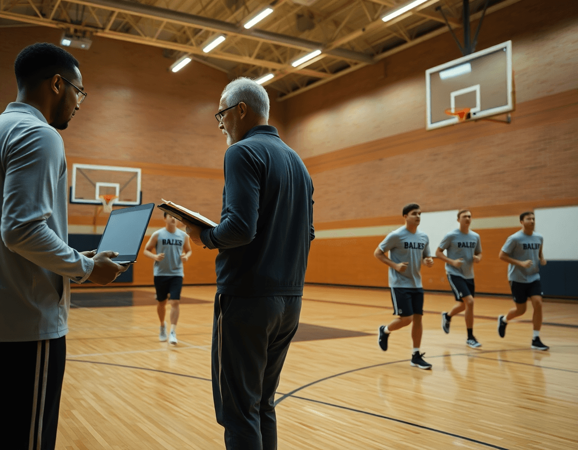 La sesión muestra baloncesto en la tele conectando clips de baloncesto y planes en la estrategia.