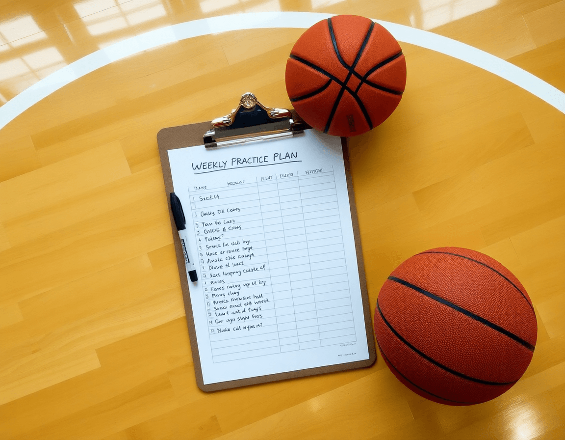 Coach's weekly practice plan on a clipboard