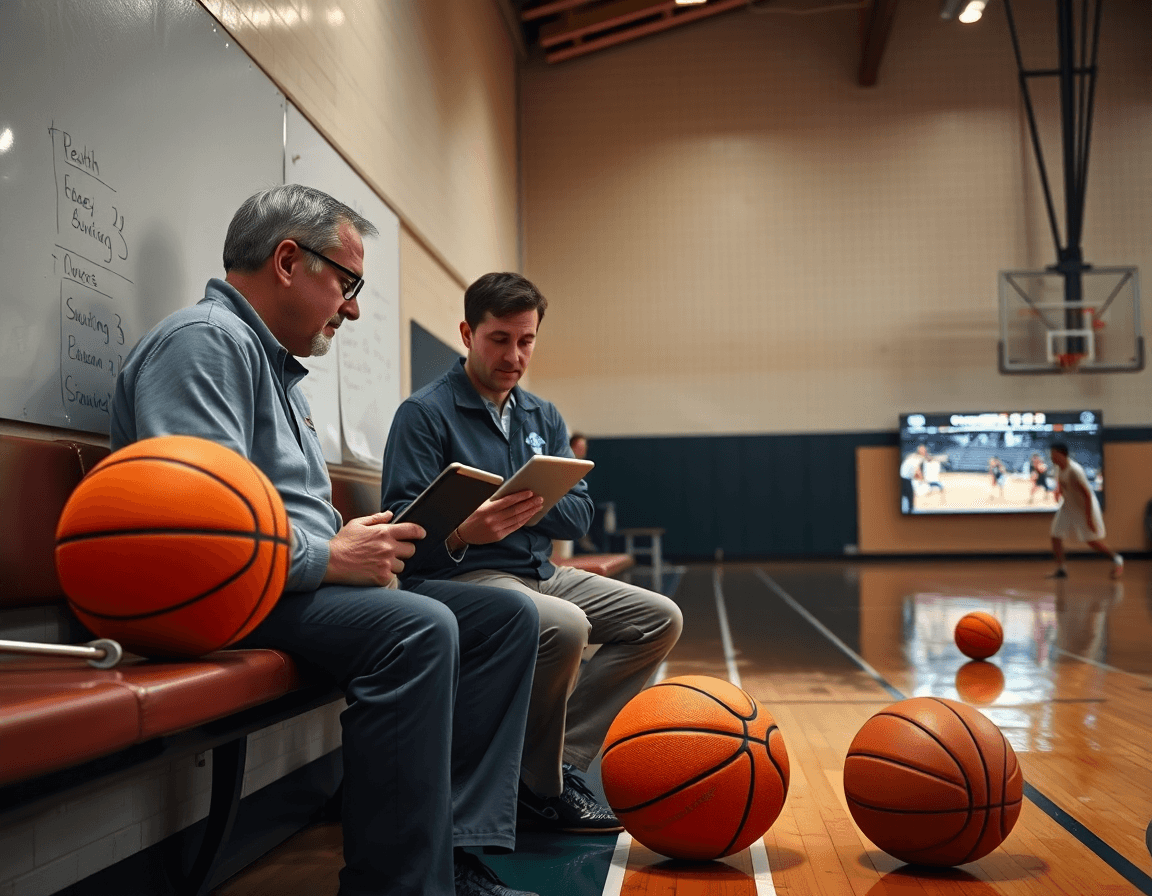 El entrenador revisa clips de scouting para baloncesto hoy mientras la sesión avanza.