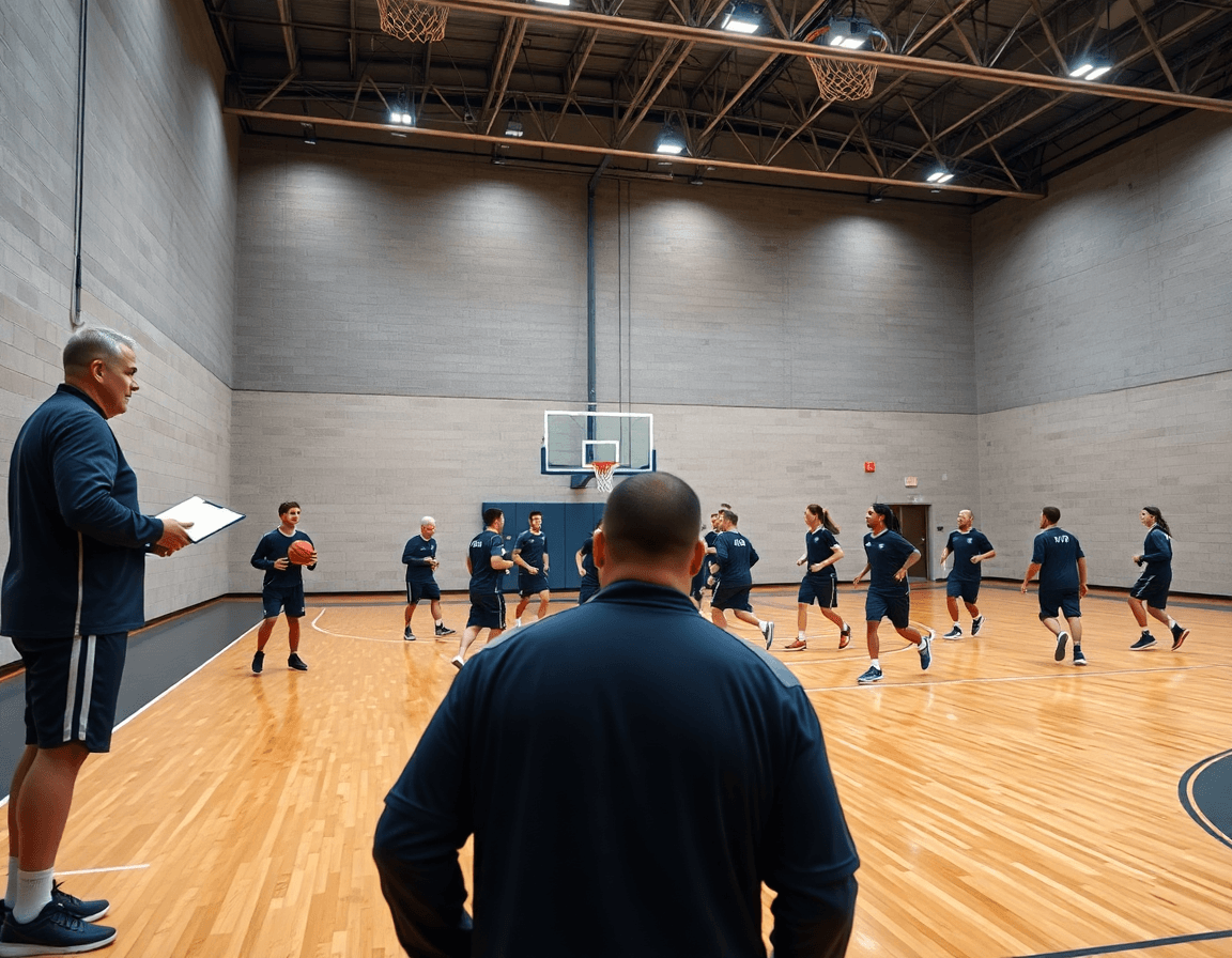 baloncesto infantil imprimir jugadores de basquet para maqueta escena de entrenamiento en un gimnasio con iluminación.