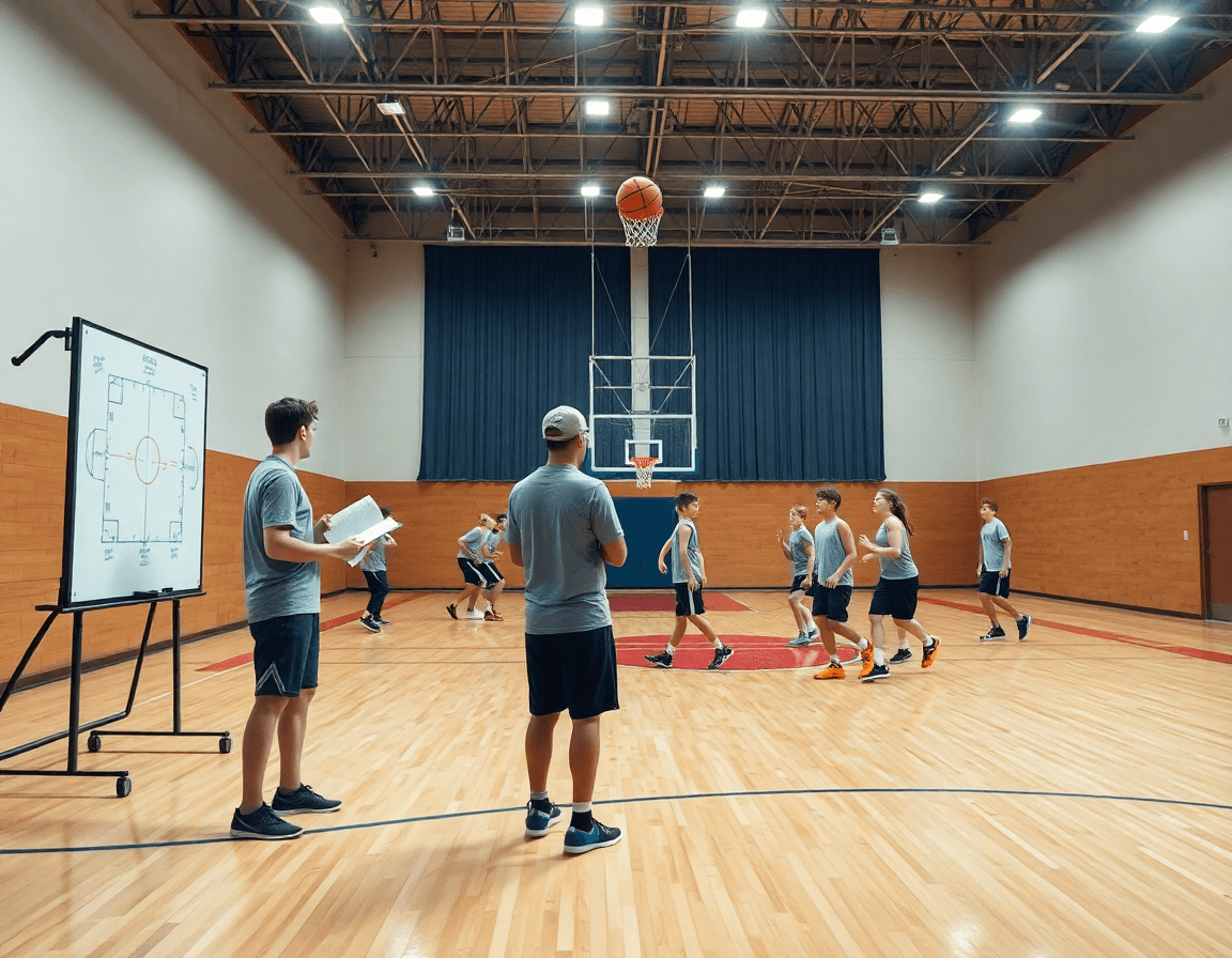 Baloncesto junior real madrid barcelona en acción: entrenamiento en cancha de baloncesto.
