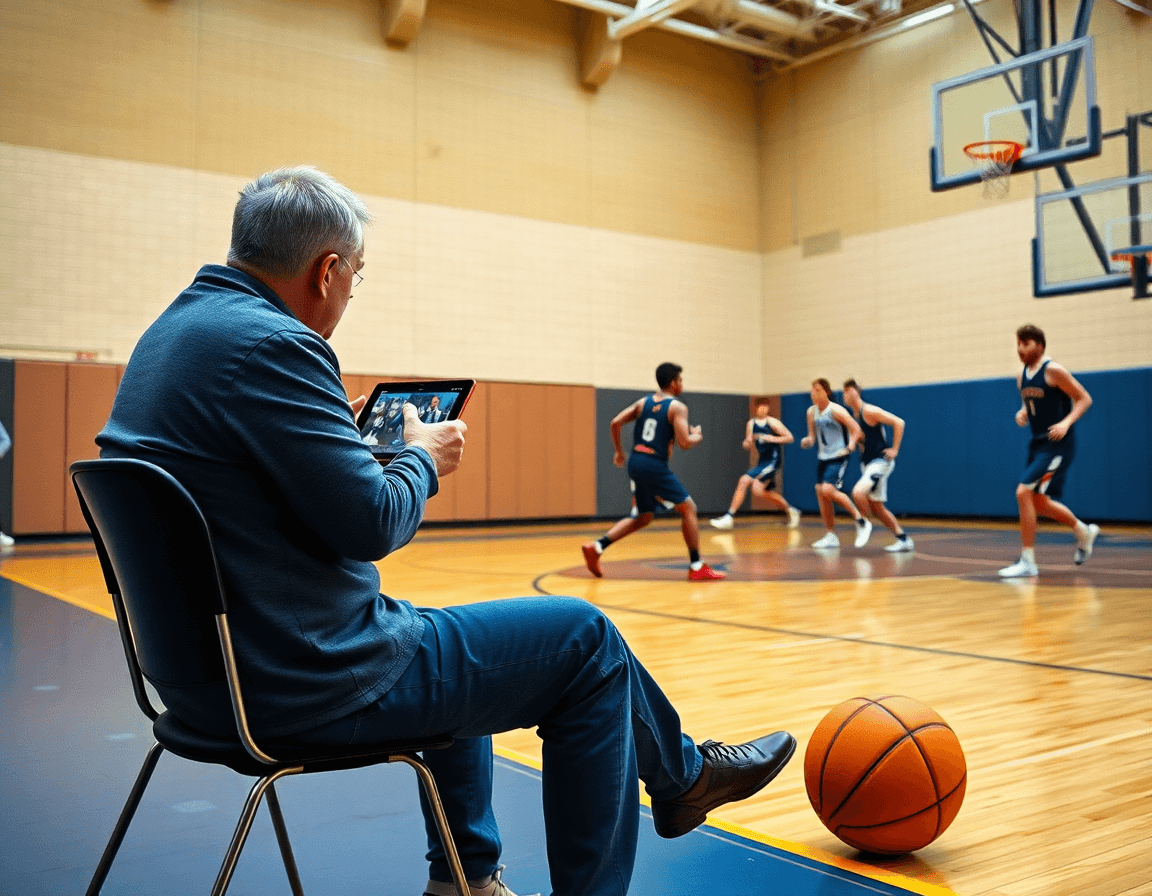 Alt: basket como se juega y reglas se analizan en clips de video para baloncesto con scouts y jugadores.