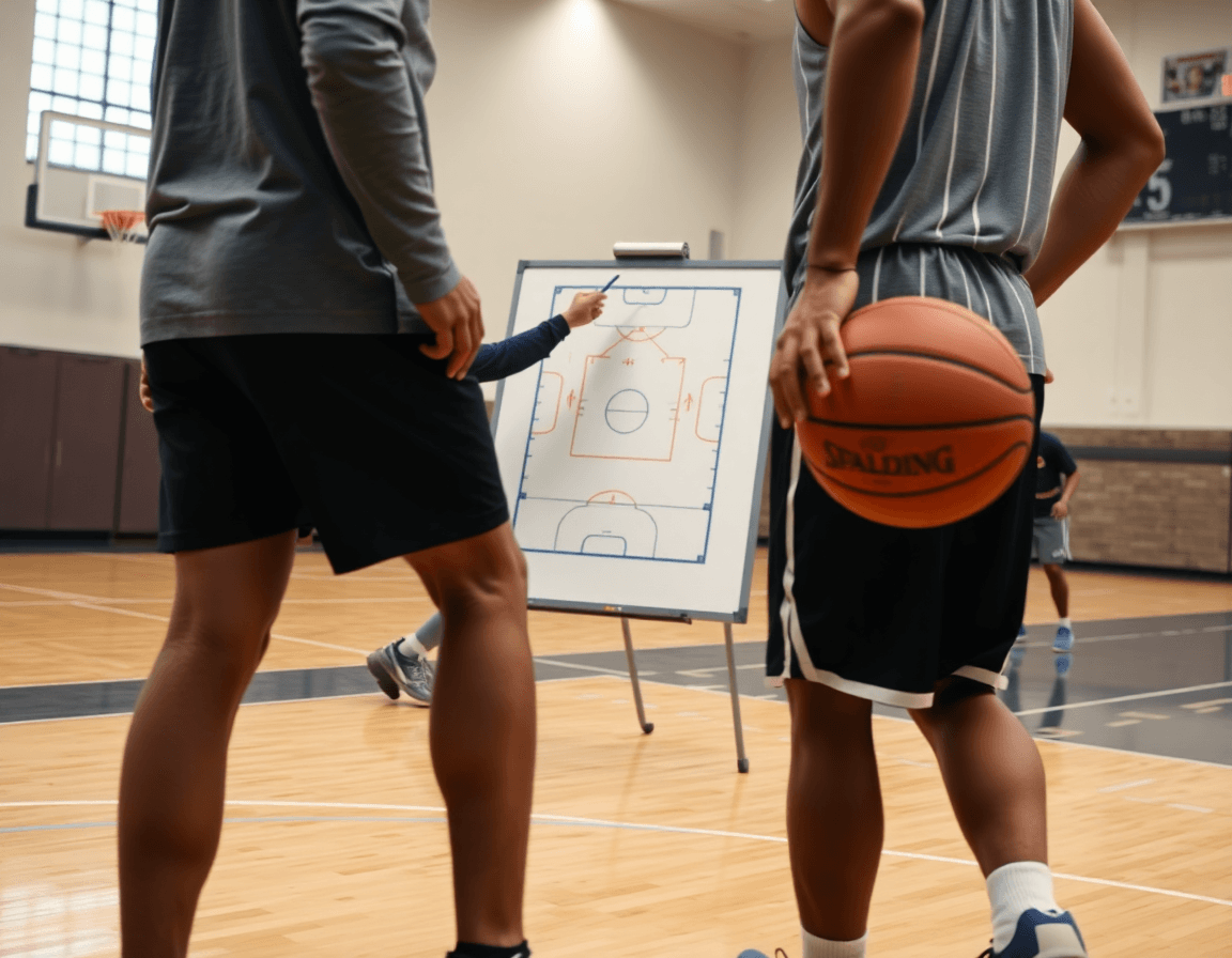 calentamiento para baloncesto movilidad articular en primer plano, balón y tablero visual
