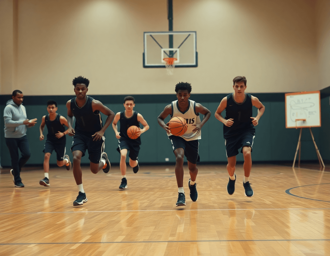 equipo practica un movimiento de baloncesto en casa, como entrenar baloncesto en casa