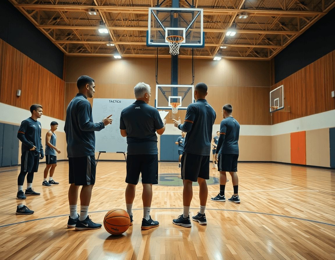 escena amplia de baloncesto en una cancha, mostrando como entrenar baloncesto en casa