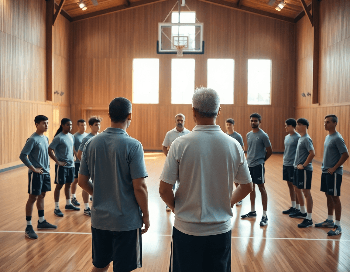Plano amplio en un gimnasio de baloncesto durante entrenamiento: como mejorar el tiro de 3 en baloncesto