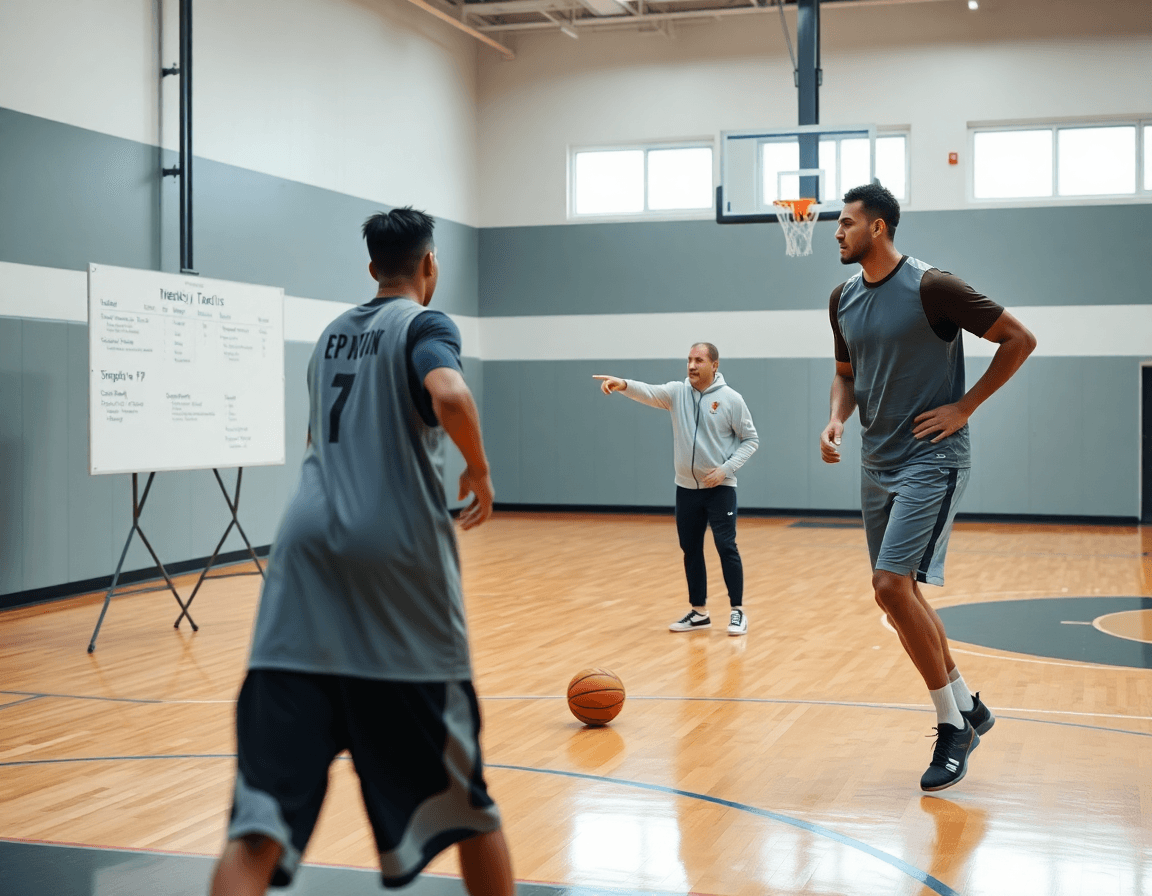 ala pivot baloncesto dibujo muestra al PF practicando una lectura de espacio durante drill.