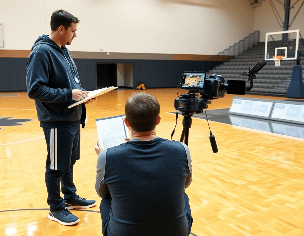 Ala pivot baloncesto dibujo retrata la planificación semanal, video y revisión de entrenamiento de baloncesto.